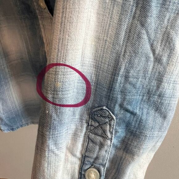 American Eagle Blue Cozy Cabin Flannel Hoodie Size M - Picture 5 of 8